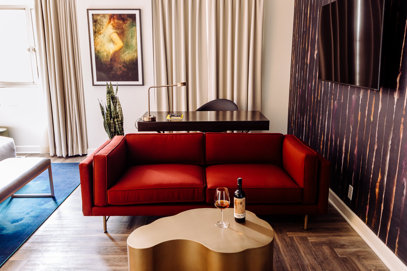 a red couch in a room