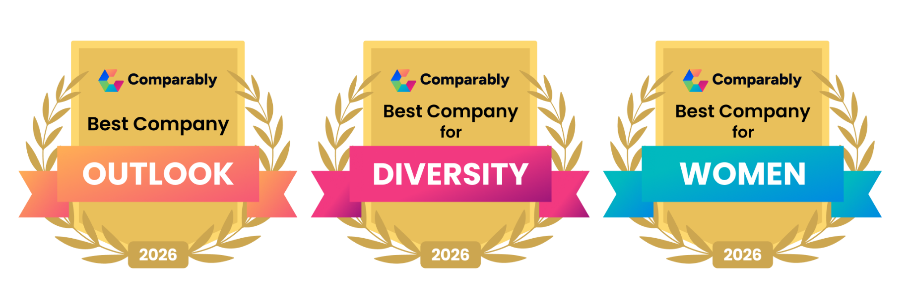 a gold sign with pink ribbon and blue and purple ribbons